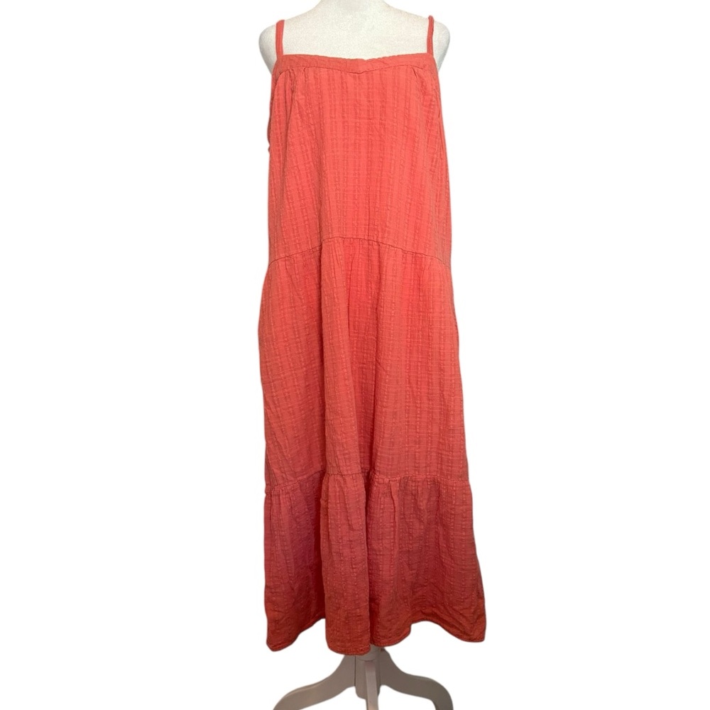 Knox Rose Dress Size XXL Coral Loose Fit Tiered Straps Pockets Cotton Long Flowy